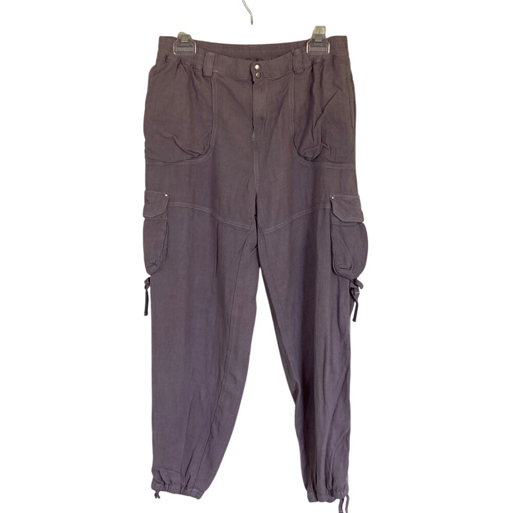 By Anthropologie Womens High Rise Purple Linen Blend Cargo Pants Size XS Relaxed